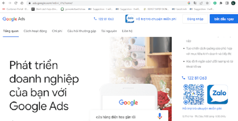 Truy cập giao diện trình quản lý Google Ads để tạo quảng cáo